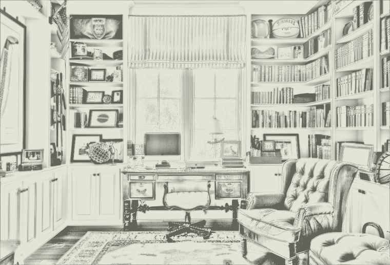 The office, drawn in pencil